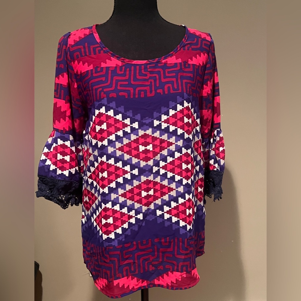 Pinkblush Pink and Blue Geometric Tunic
